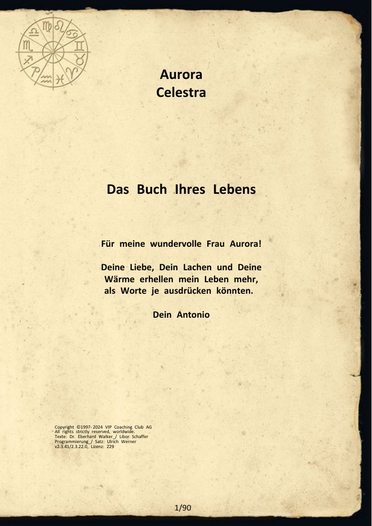 Originale Widmungsseite aus der Musteranalyse – Titelseite mit persönlicher Widmung